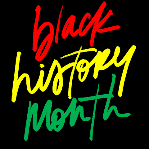 moving cursive script against black background: black (written in red) history (in yellow), month (in green)